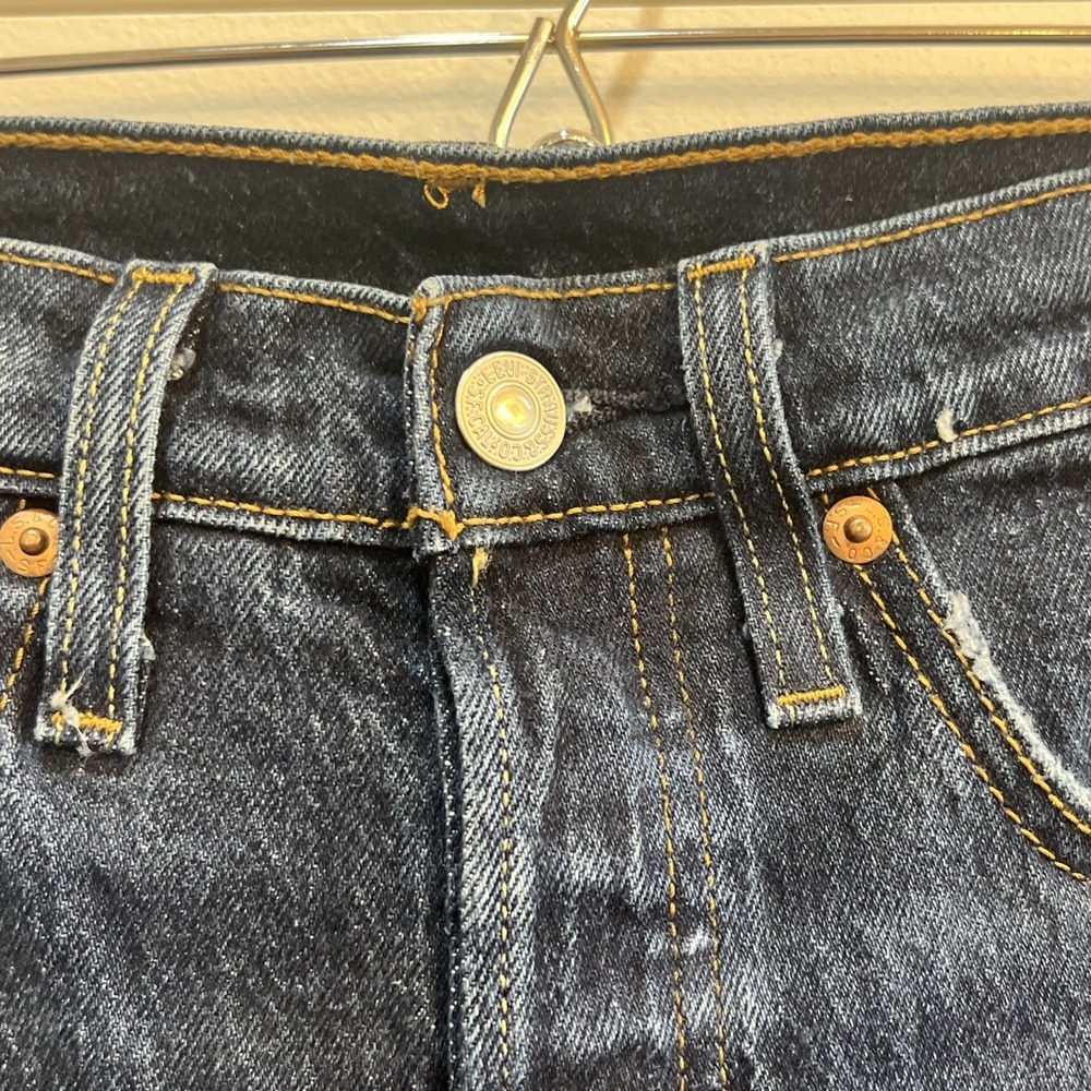 Levi's 501 S Button Fly Skinny Jeans Womens 24x30 High Rise Distressed Dark Wash - Picture 3 of 15